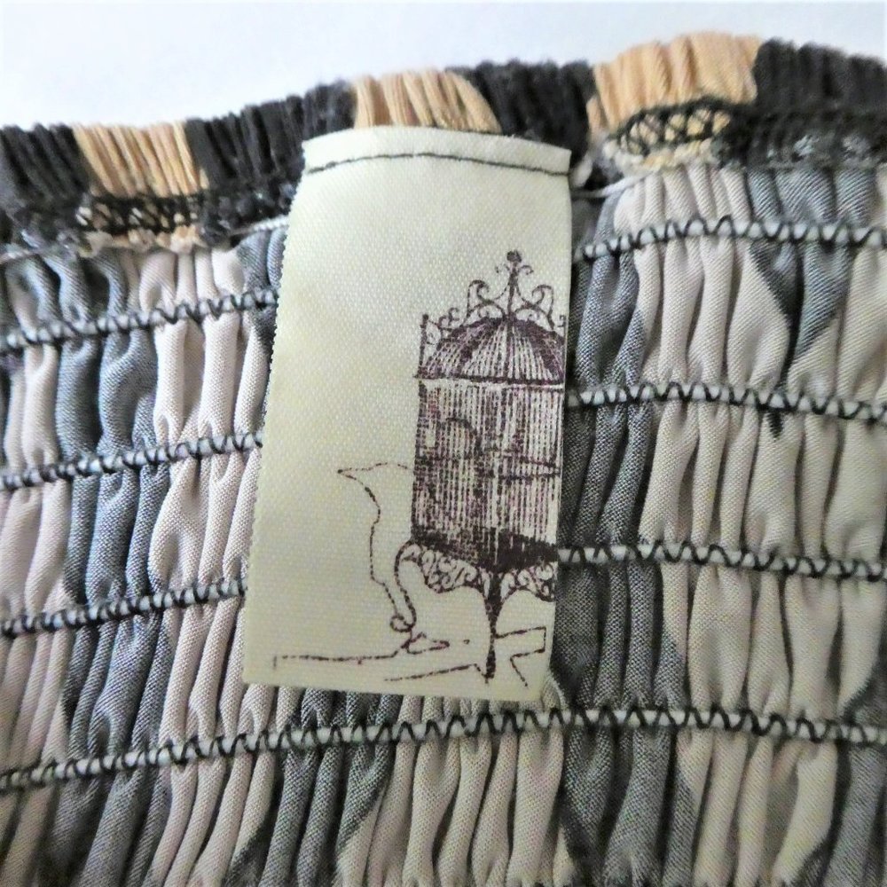 Francesca's Black Beige Chevron Maxi Dress Smocked Bodice Strapless Bird Cage - Picture 6 of 8